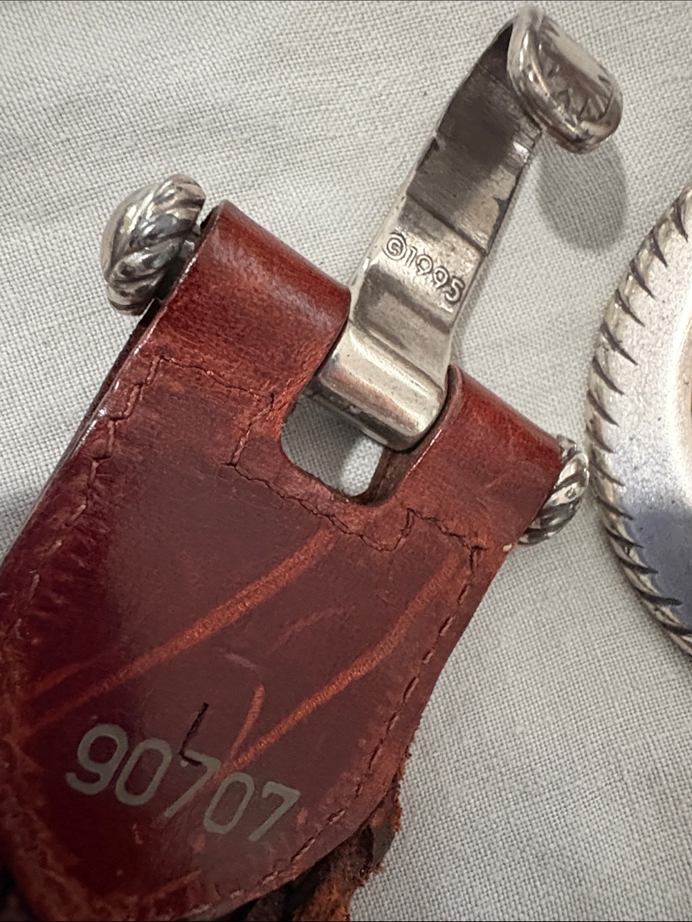 Woven Brown Leather Women's Belt with Sterling Silver Ring Hardware - Picture 2 of 5
